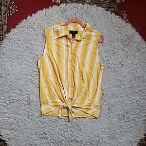 Womens Rain Blouse Top Tie Front Yellow Sleeveless Size XL Summer Spring Boho ✨️